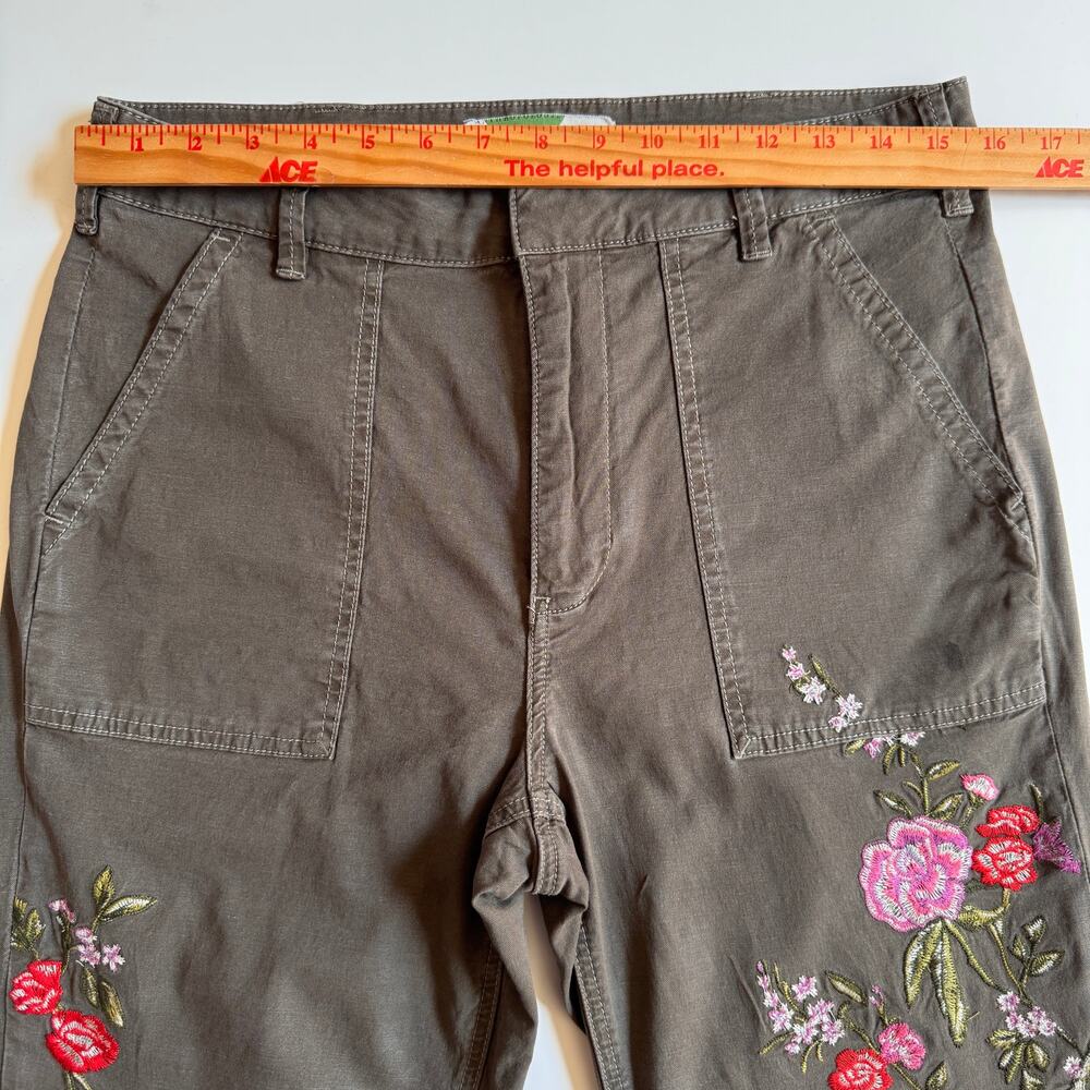 Anthropologie Floral Embroidered Utility Pants Size 30 Olive Green Cotton Linen - Picture 12 of 16